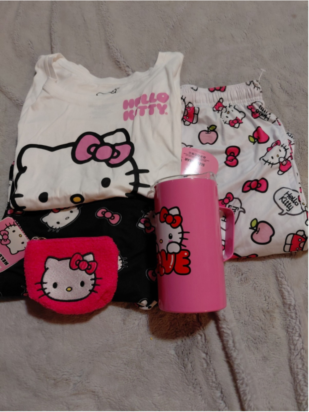 Hello Kitty Pajamas Size Large Bundle Thermos Coin Purse Official Merchandise